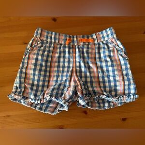 Mini Boden Blue Orange & White Plaid High Waist Ruffled Shorts Size 6Y